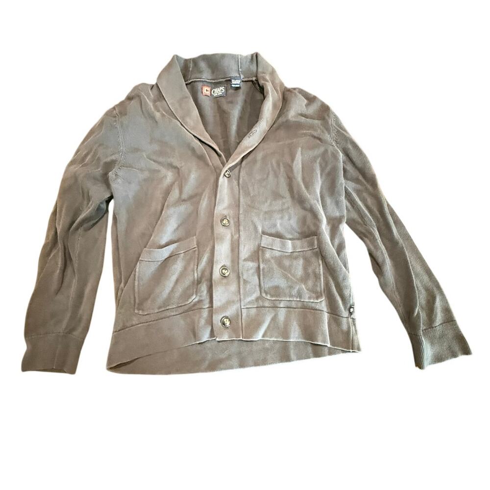 Chaps Men's Gray Cotton Shawl Collar Button Up Knit Cardigan Sweater Size L